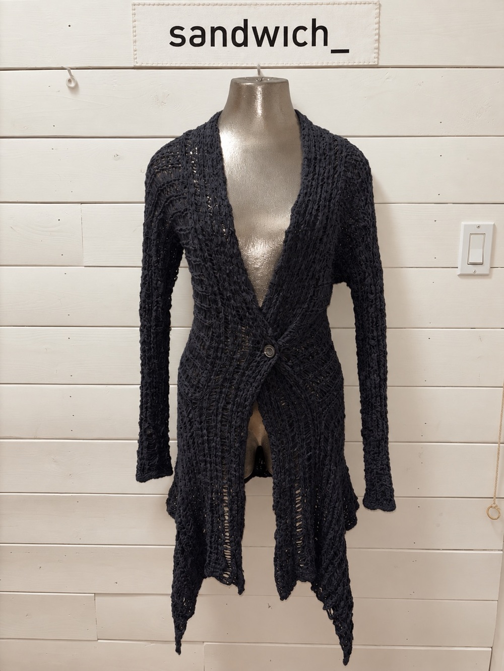 Sandwich_ Wool Blend Open Knit Asymmetrical Cardigan – Size S